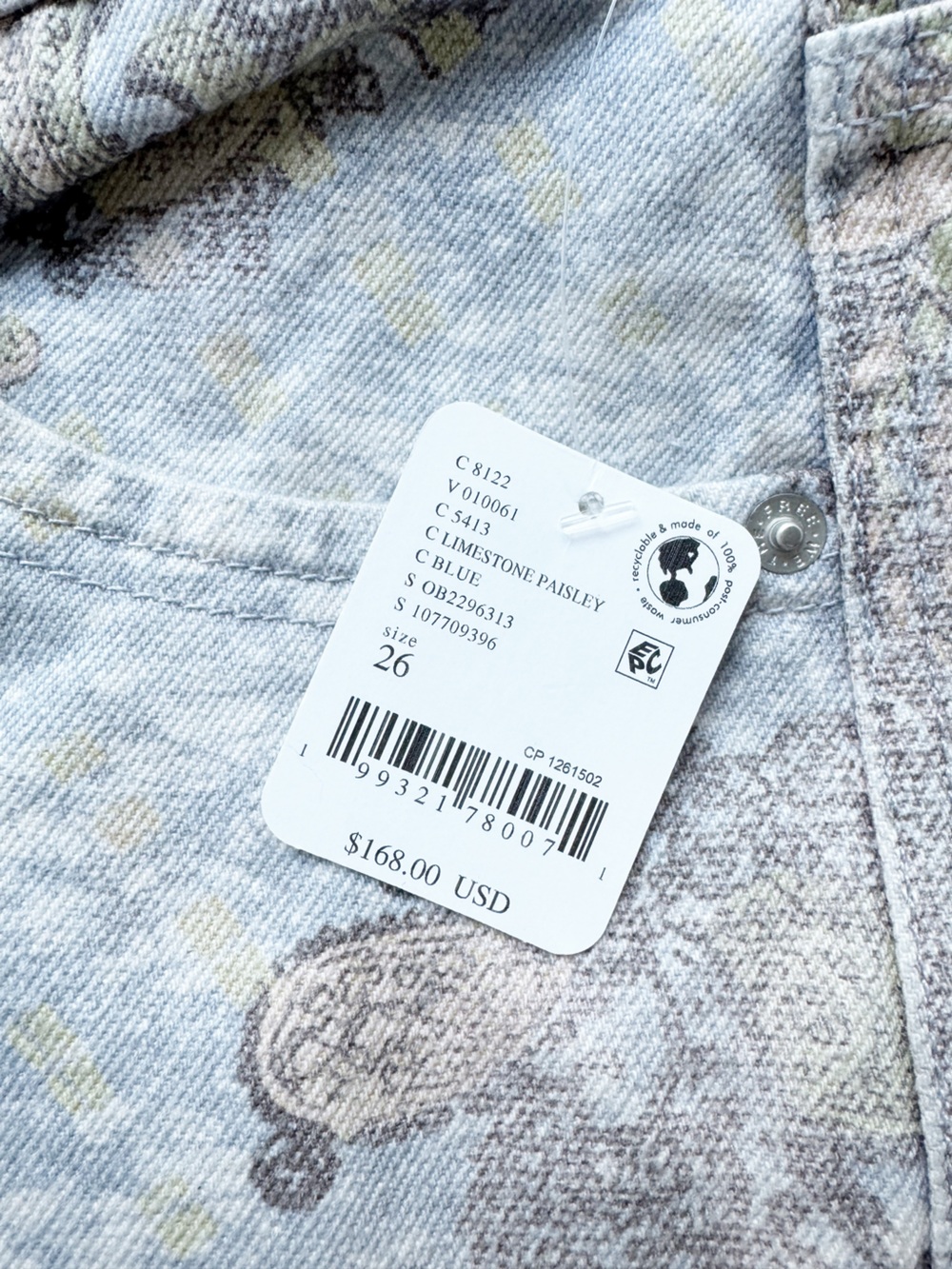 Free People We The Free Tennessee Low Rise Paisley Jeans Limestone Blue NWT - Picture 9 of 13